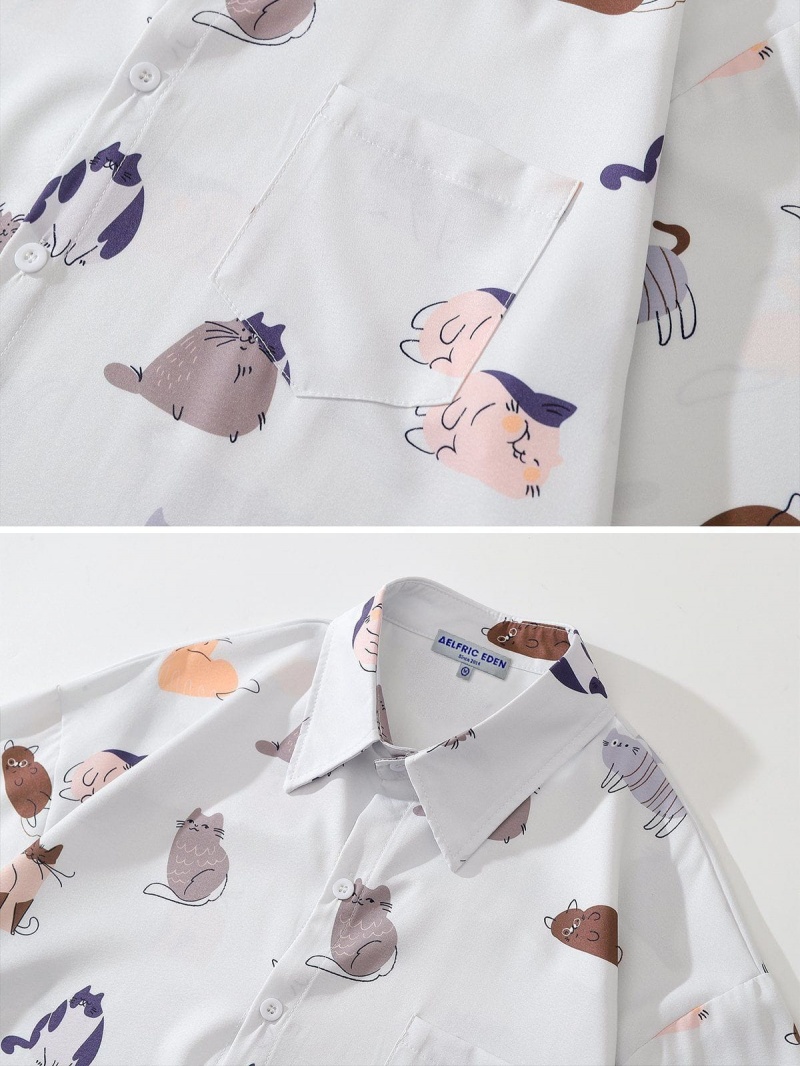 Chemise à Manches Courtes Aelfric Eden Cute Cartoon Cat Print Noir | OAS-65819097